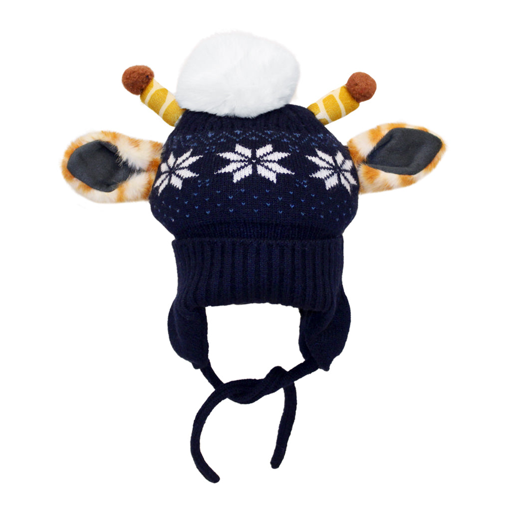 SNOW DAYS KIDS GIRAFFE EARS KNIT SKI HAT IN NAVY AND WHITE