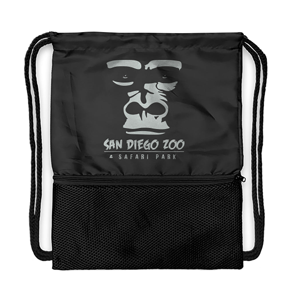 Gorilla Shadow Cinch Sack Drawstring Backpack Black Zipper Compartment