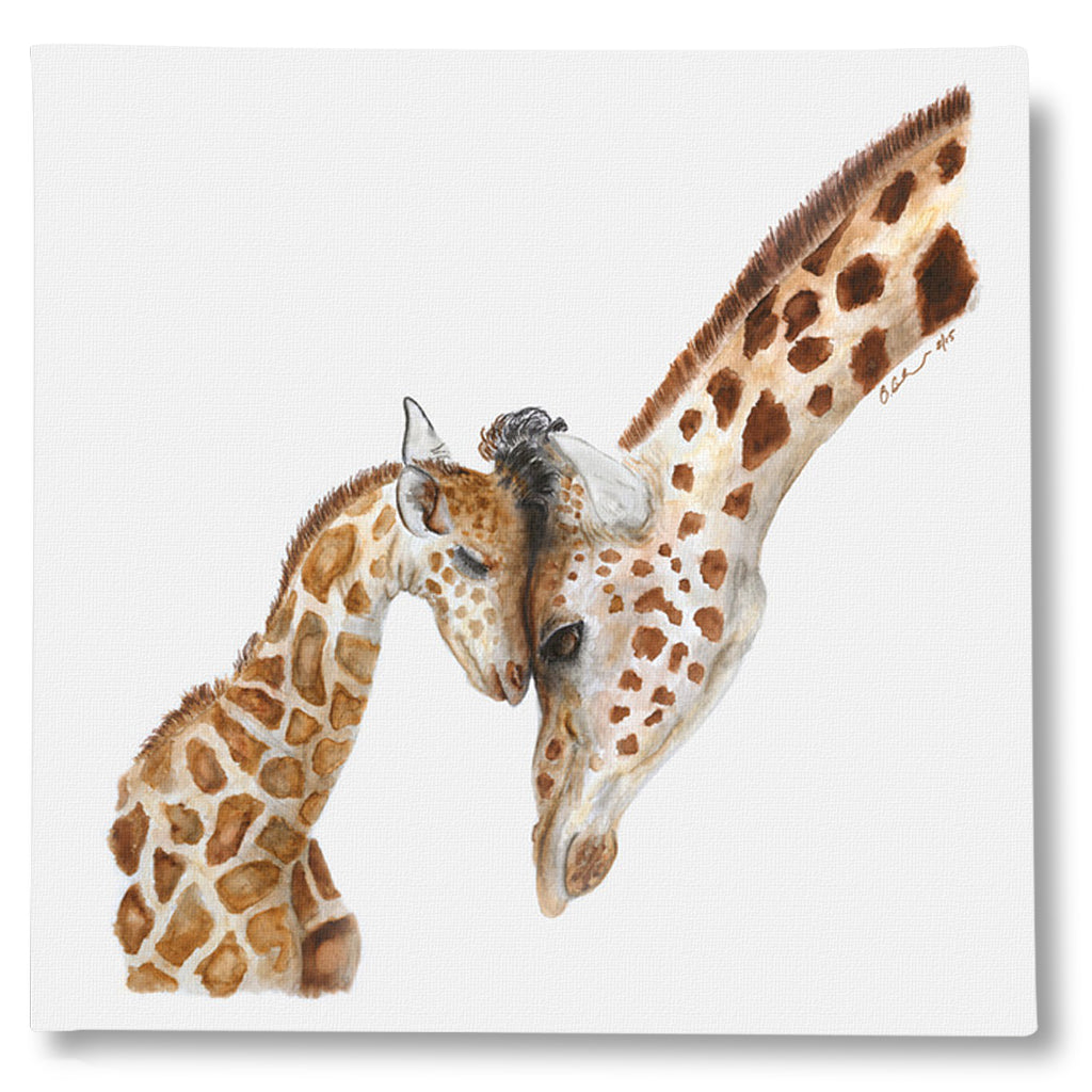 Mom and Baby Giraffes Giclée Canvas Print - 14x14