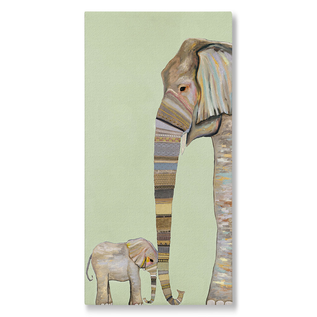 Elephant Baby and Mama on Mint Giclée Canvas Print