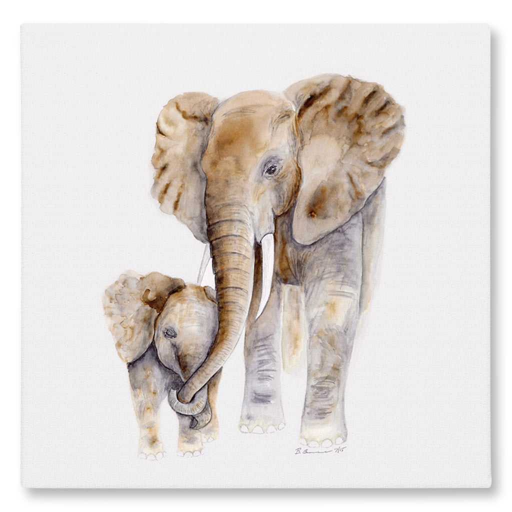 Mom and Baby Elephants Giclée Canvas Print