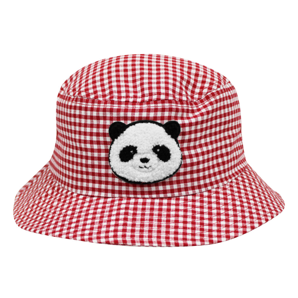 RED AND WHITE CHECKERED GINGHAM PANDA PICNIC ADULT BUCKET HAT SAN DIEGO ZOO