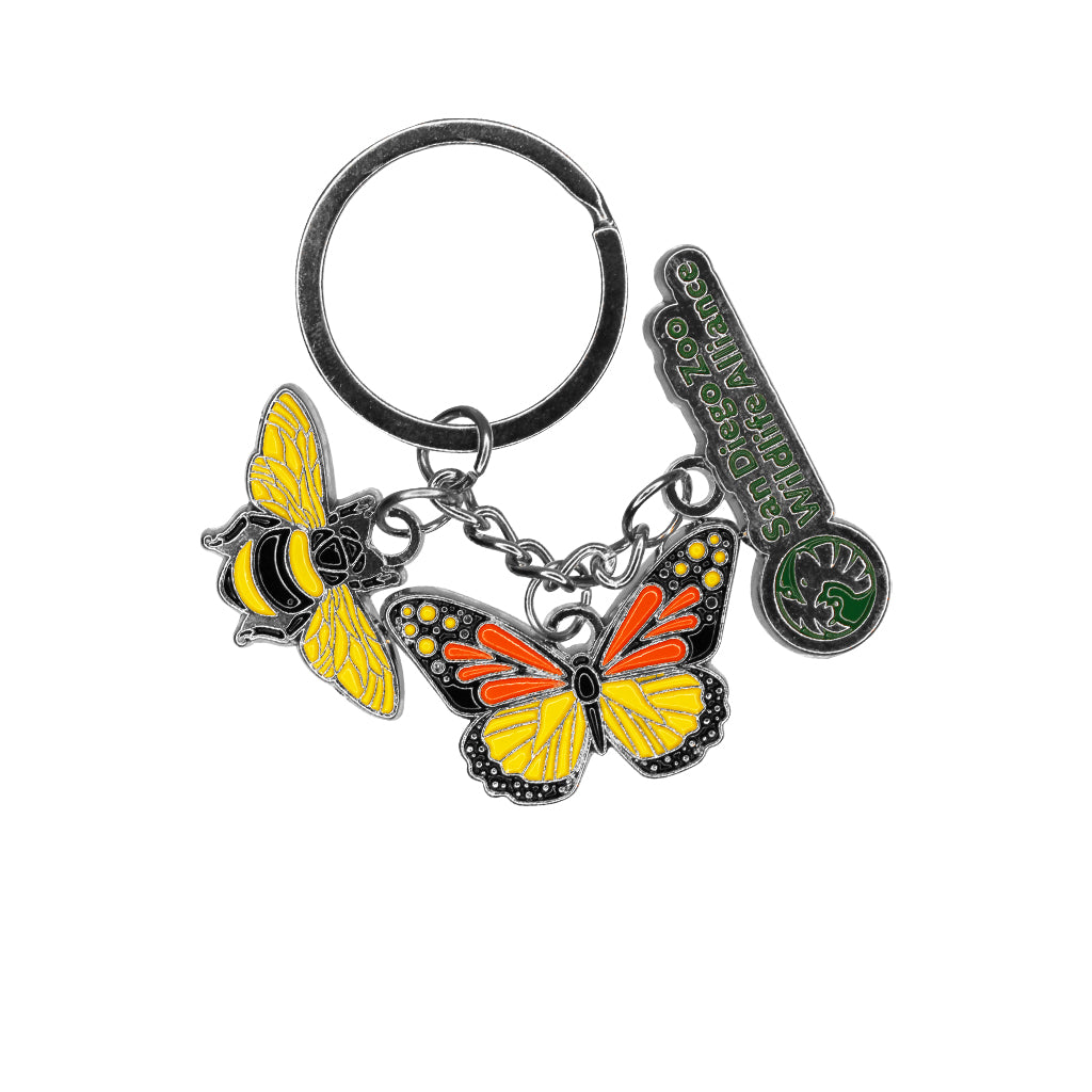 KEYCHAIN KEYRING BUTTERFLY BEE AND SDZWA LOGO ENAMEL AND METAL