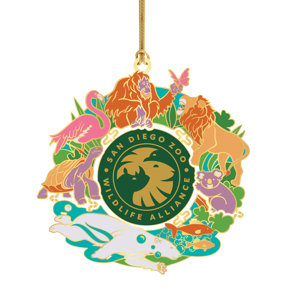 SAN DIEGO ZOO WILDLIFE ALLIANCE EXCLUSIVE CHRISTMAS ORNAMENT COLORFUL ZOO ANIMAL DESIGN