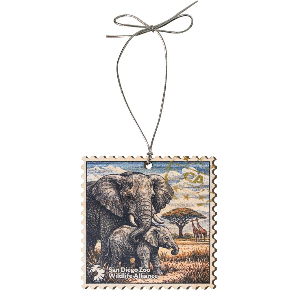 Elephant Stamp Wooden Ornament
