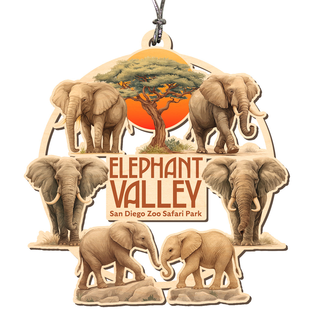 ORNAMENT LASER ETCHED WOODEN AFRICAN ELEPHANT VALLEY CHRISTMAS