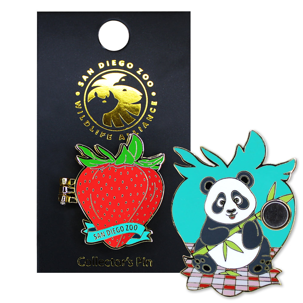 HINGED PANDA STRAWBERRY PICNIC SAN DIEGO ZOO TRADING PIN