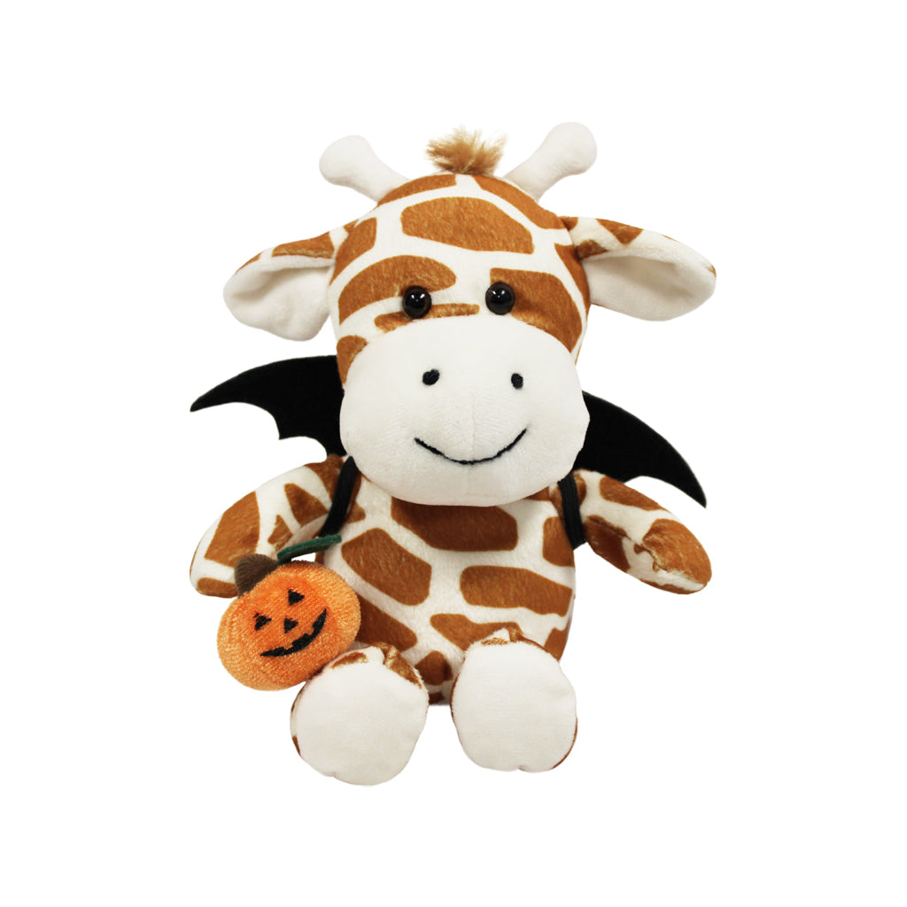HALLOWEEN GIRAFFE PLUSH PELUCHES STUFFY WEARING BAT WINGS HOLDING A PUMPKIN