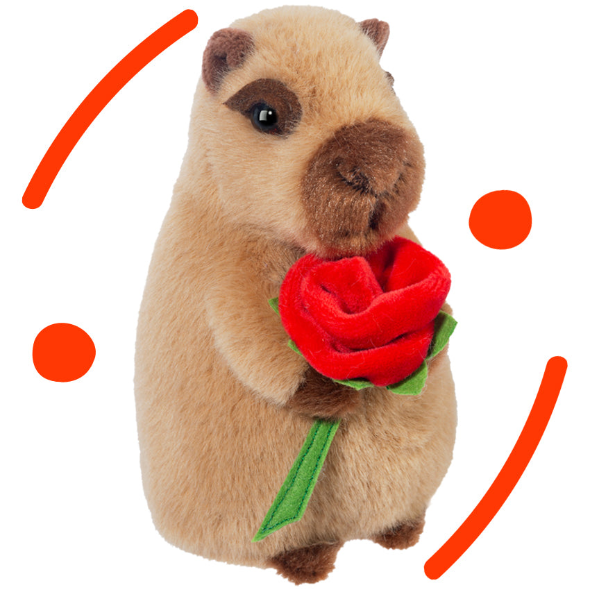 CAPYBARA HOLDING A RED PLUSH ROSE PELUCHES PLUSHY STUFFED TOY