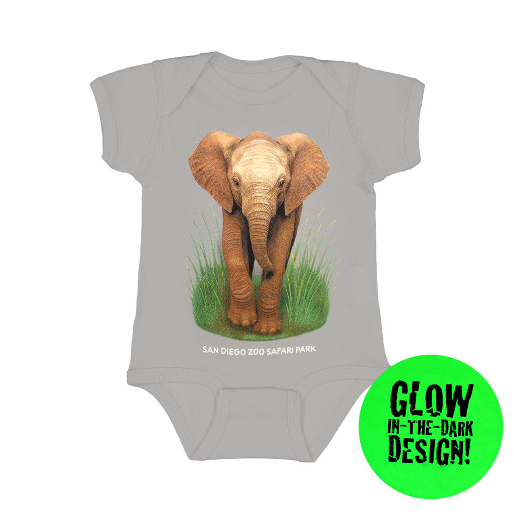 BABY ELEPHANT INFANT ROMPER TITANIUM GRAY SNAP BOTTOM SDZSP GLOW IN THE DARK