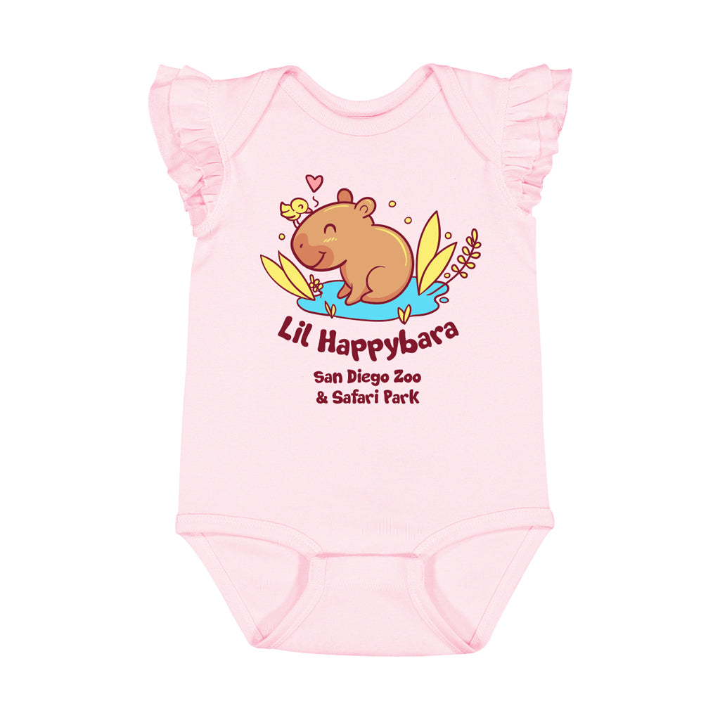 LIL HAPPYBARA CAPYBARA BALLERINA PINK INFANT BABY ROMPER WITH RUFFLE SLEEVES