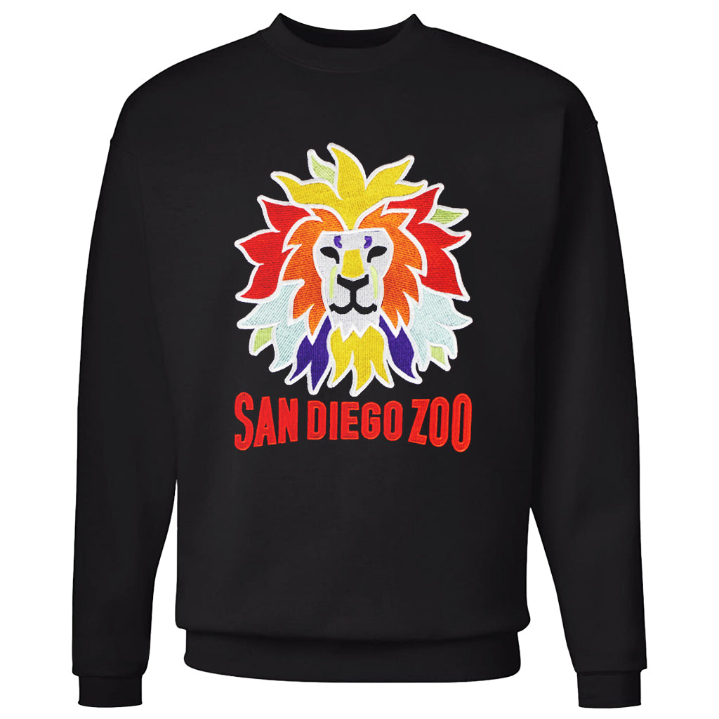 FULL APPLIQUE COLORFUL LION CREW NECK SWEATSHIRT BLACK