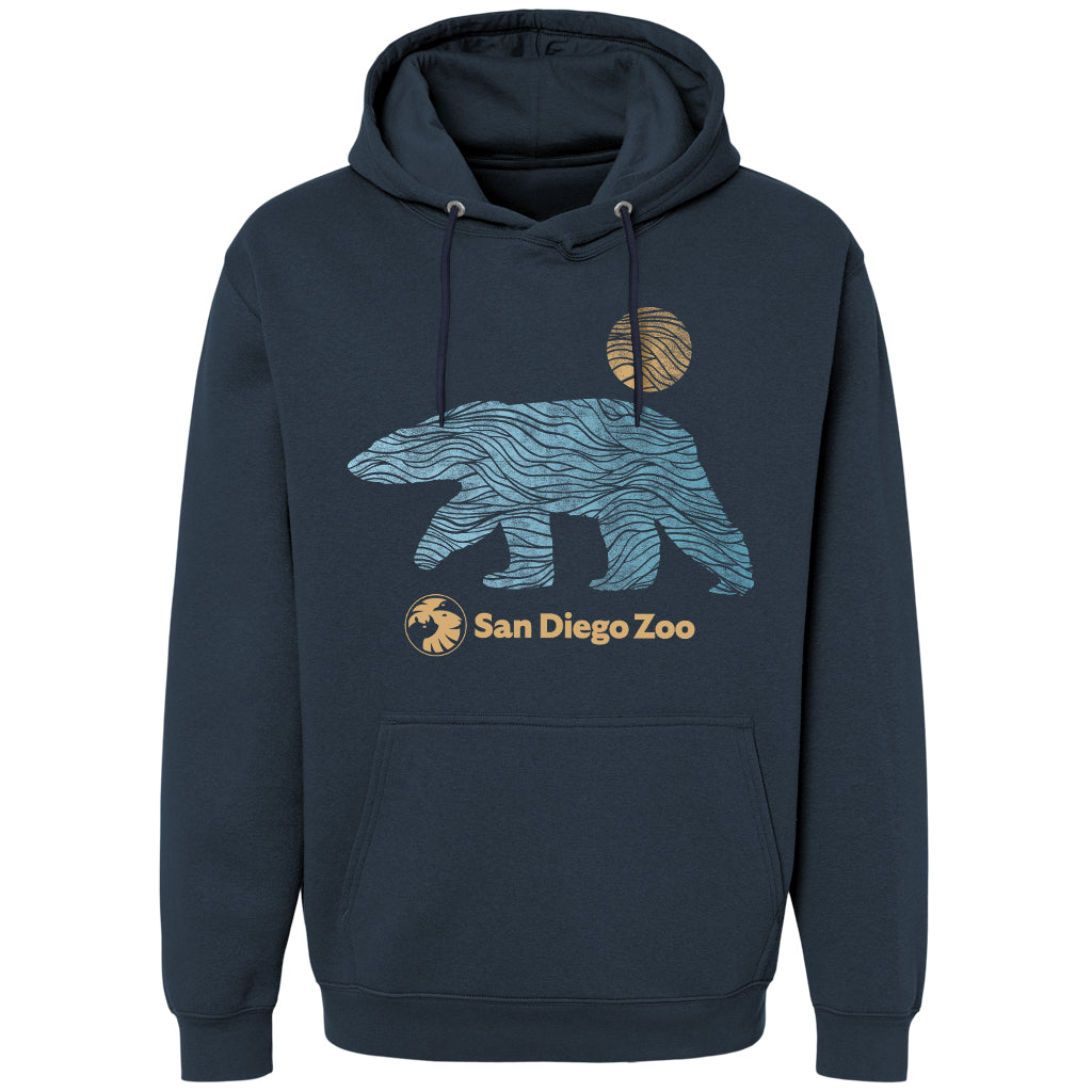 LINWOOD POLAR BEAR NAVY BLUE HOODED SWEATSHIRT UNISEX MENS WOMENS SAN DIEGO ZOO