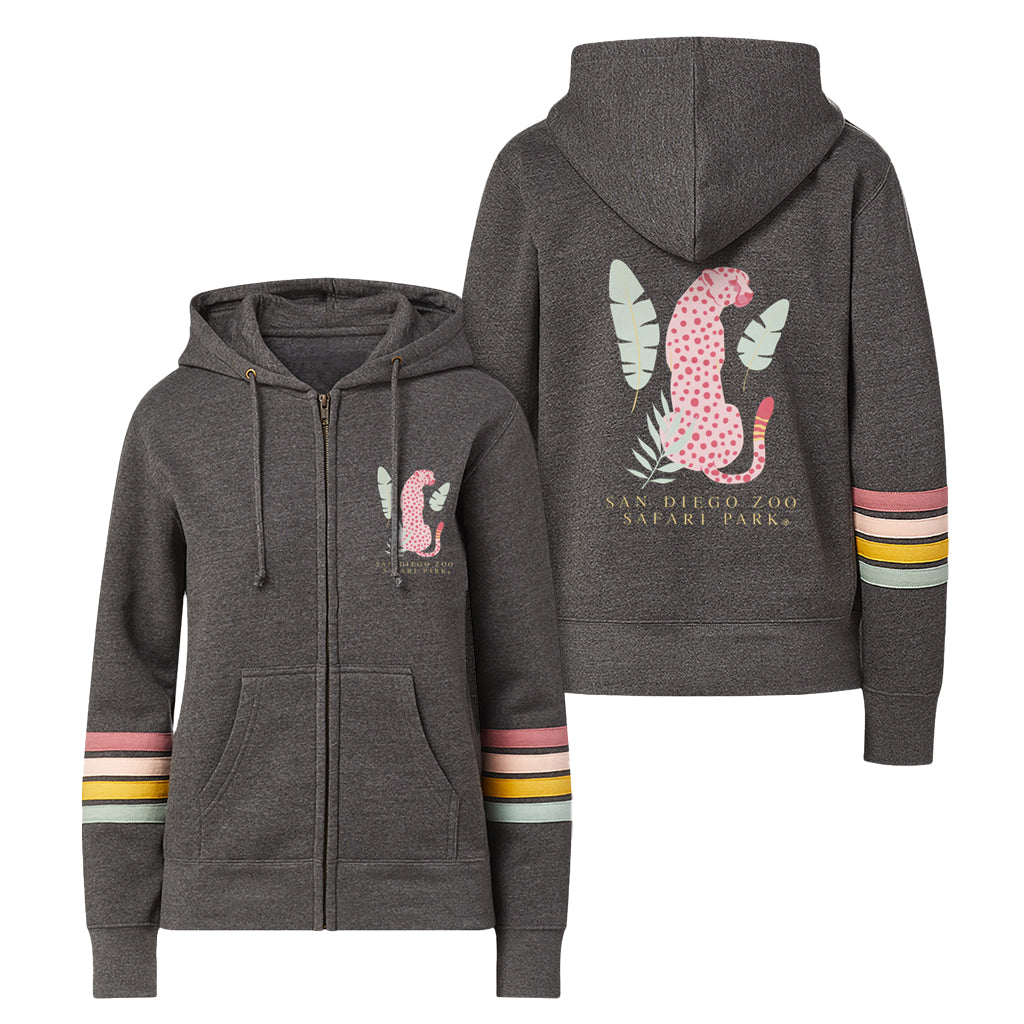 CHEETAH STRIPE CHARCOAL ZIP UP LADIES SWEATSHIRT