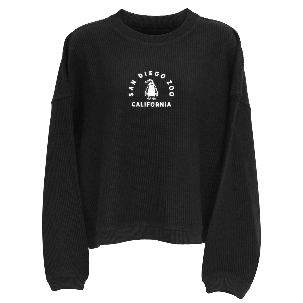 OLYMPIA PENGUIN RIBBED KNIT BLACK SWEATER LADIES WOMEN RELAXED FIT