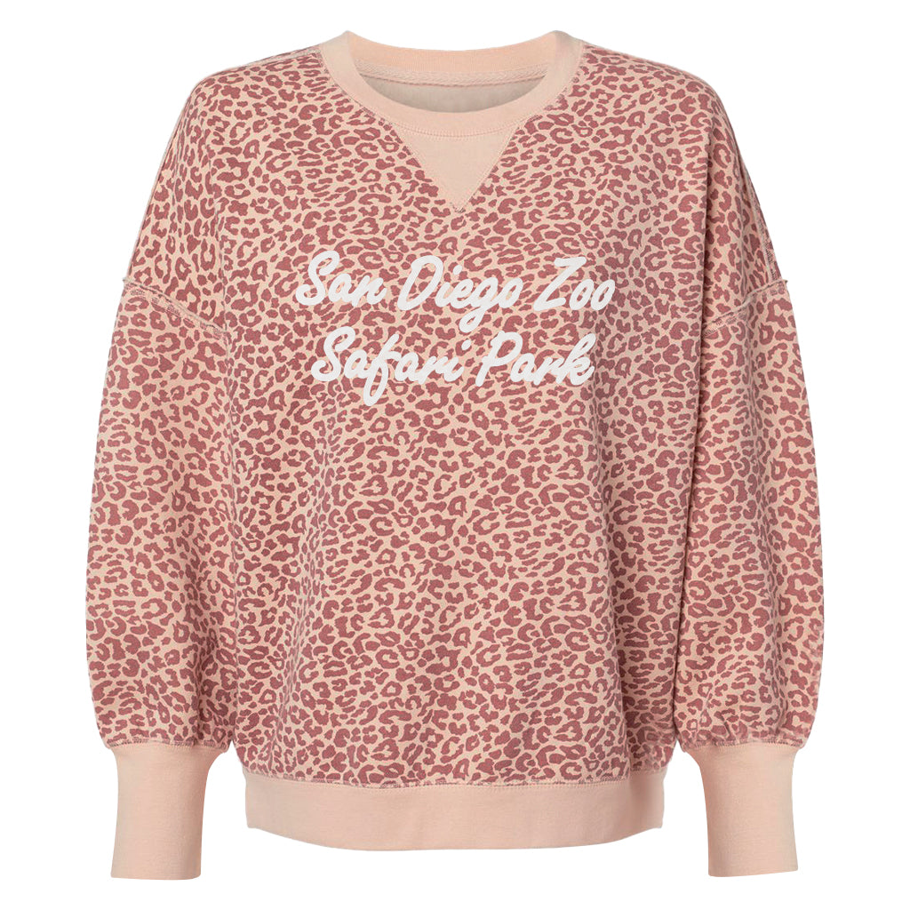 Leopard Print Ladies Sweatshirt Pink Crew Pullover Big Cats