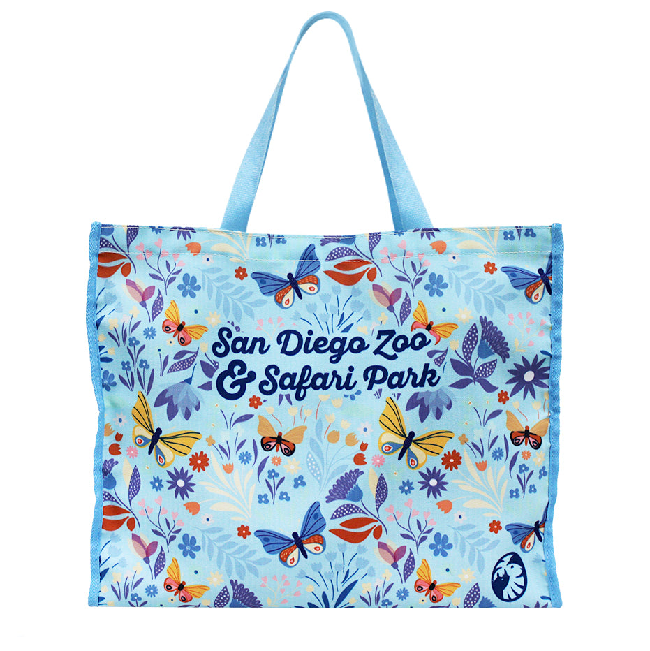 BLUE BUTTERFLIES AND FLOWERS REUSABLE SHOPPING TOTE BUTTERFLY JUNGLE