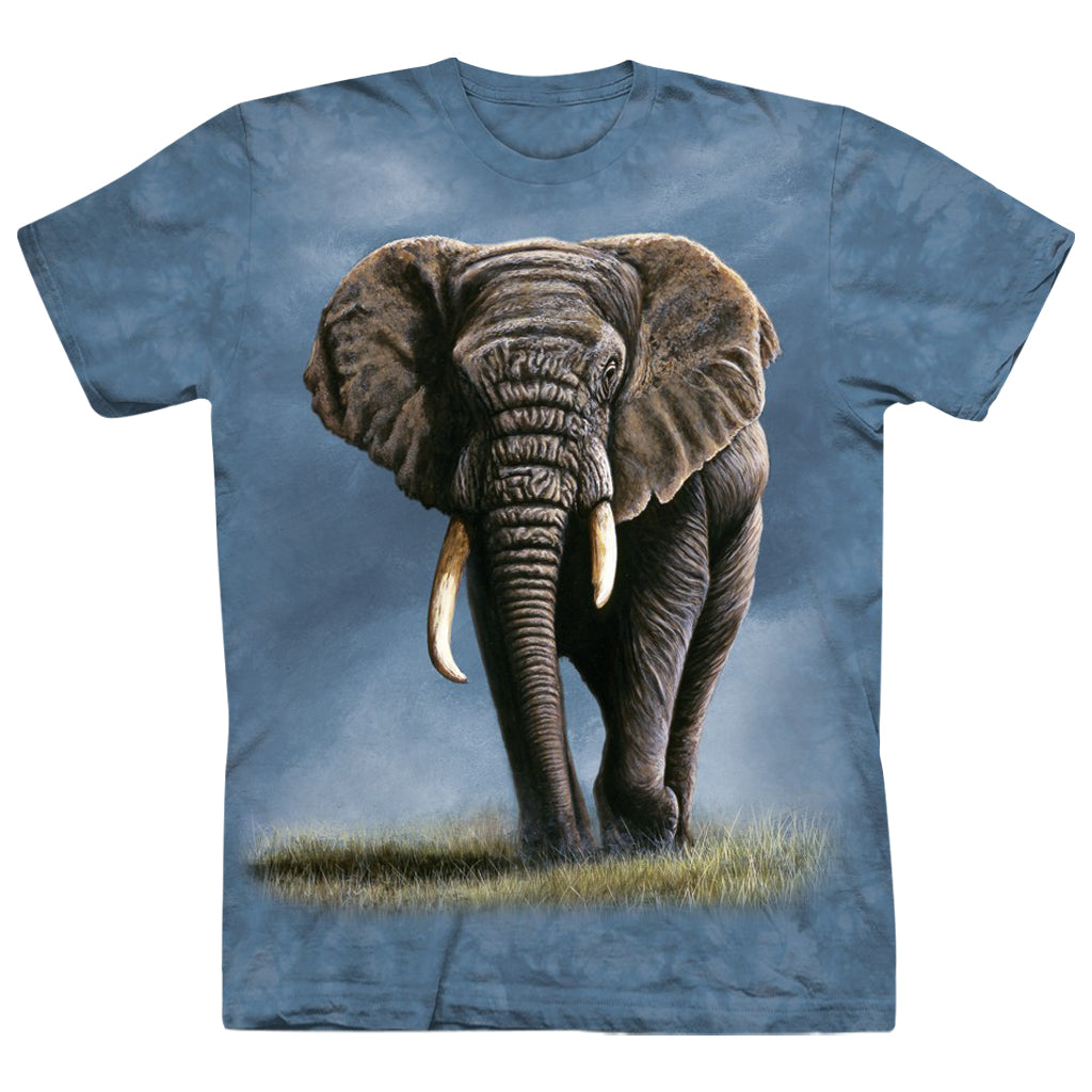 AFRICAN ELEPHANT BLUE TIE-DYED ADULT RELAXED FIT SHORT SLEEVED TEE T-SHIRT