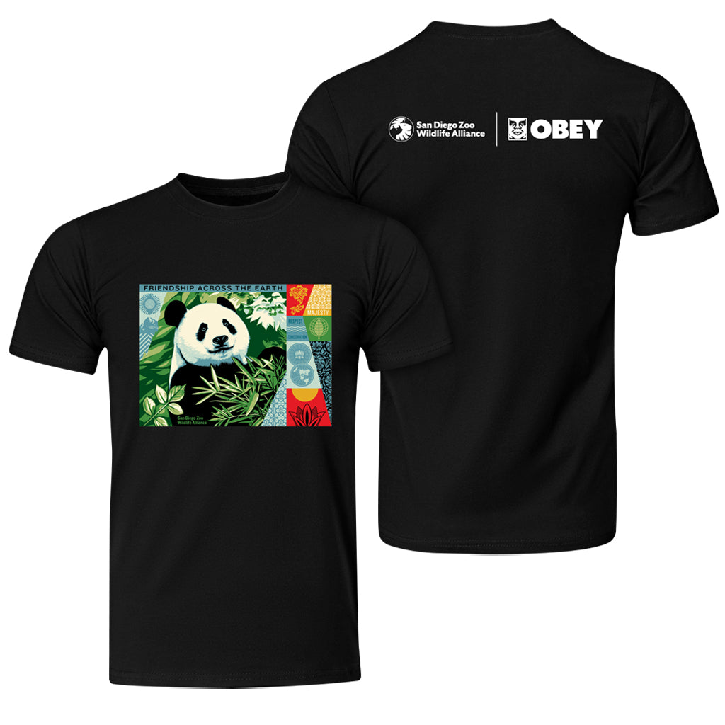 SHEPARD FAIREY OBEY GIANT PANDA UNISEX T-SHIRT BLACK TEE FRIENDSHIP ACROSS THE EARTH