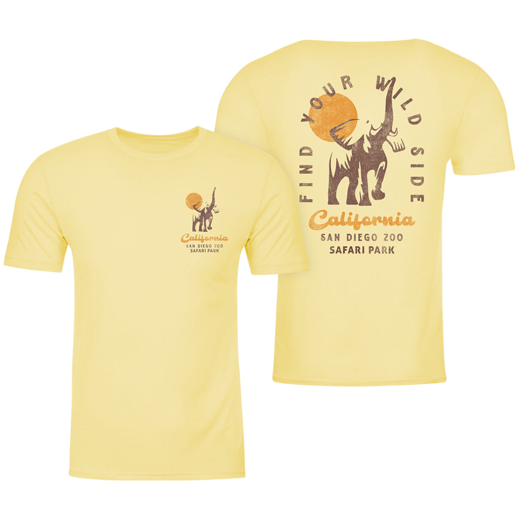 FIND YOUR WILD SIDE RETRO CALIFORNIA AFRICAN ELEPHANT YELLOW MENS UNISEX CREW