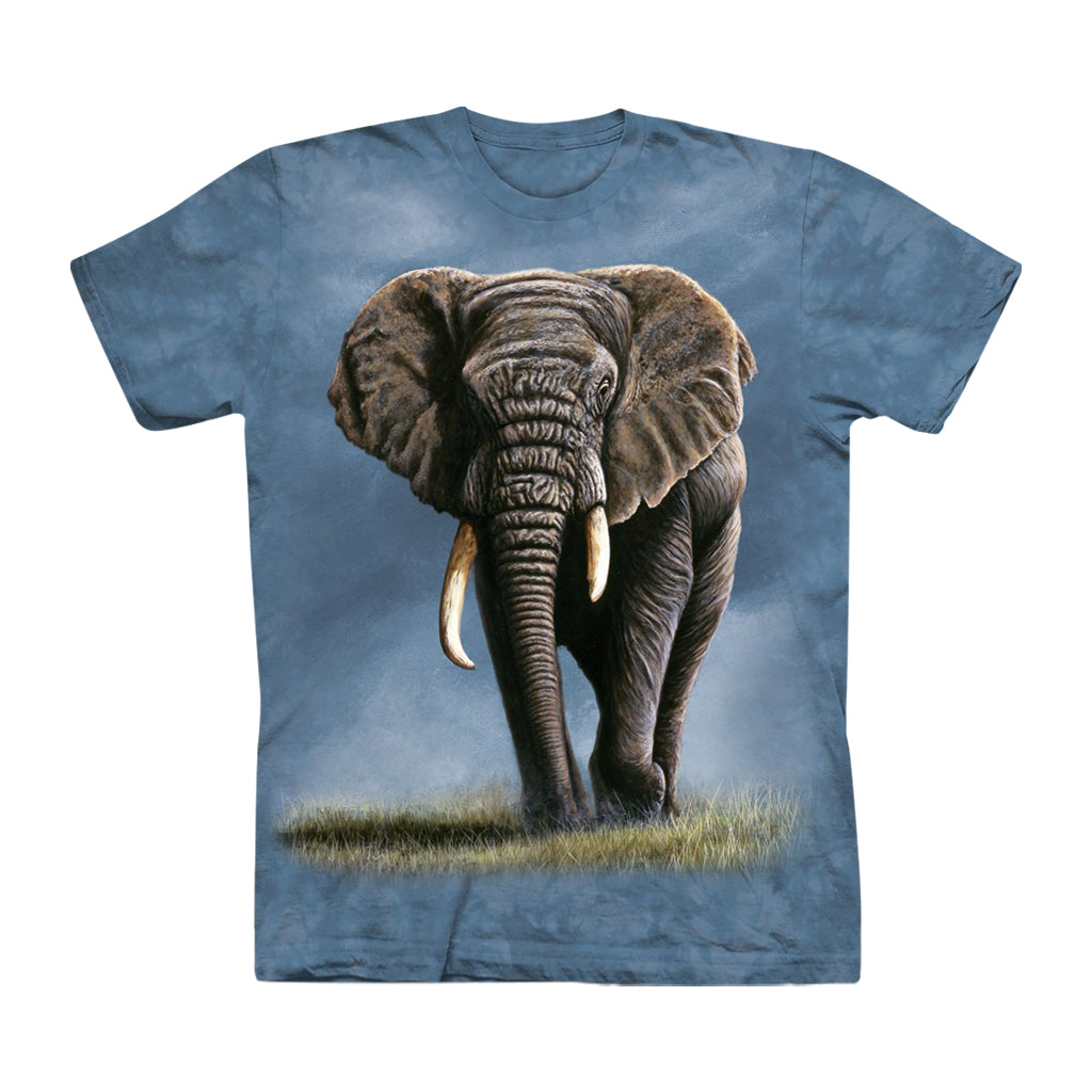 YOUTH KIDS BLUE TIE-DYED AFRICAN ELEPHANT SHIRT EV LOGO ELEPHANT VALLEY