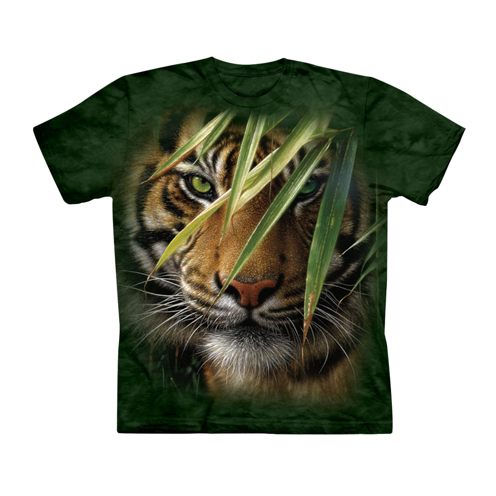 KIDS GREEN TIE DYE CREW NECK SHORT SLEEVE TIGER FOREST MOUNTAIN TEE