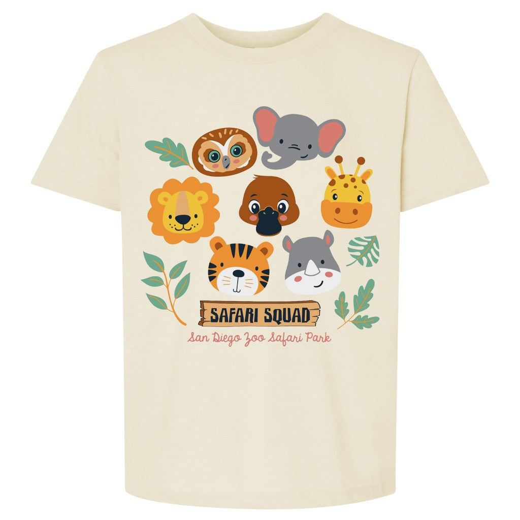 SAFARI SQUAD YOUTH UNISEX SAN DIEGO ZOO SAFARI PARK ANIMAL FACES NATURAL HEATHER TEE T-SHIRT