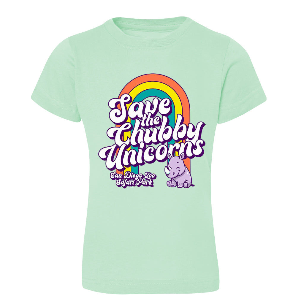 SAVE THE CHUBBY UNICORNS GIRLS SHORT SLEEVE TEE IN MINK GREEN RHINO SAN DIEGO ZOO SAFARI PARK
RAINBOW