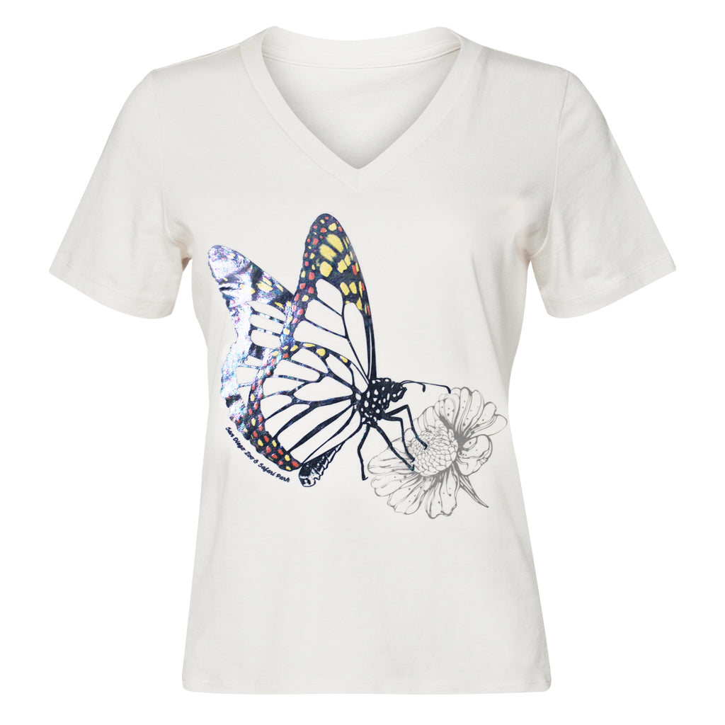FOIL BUTTERFLY GRAPHIC TEE TSHIRT LADIES WOMENS  VINTAGE WHITE
