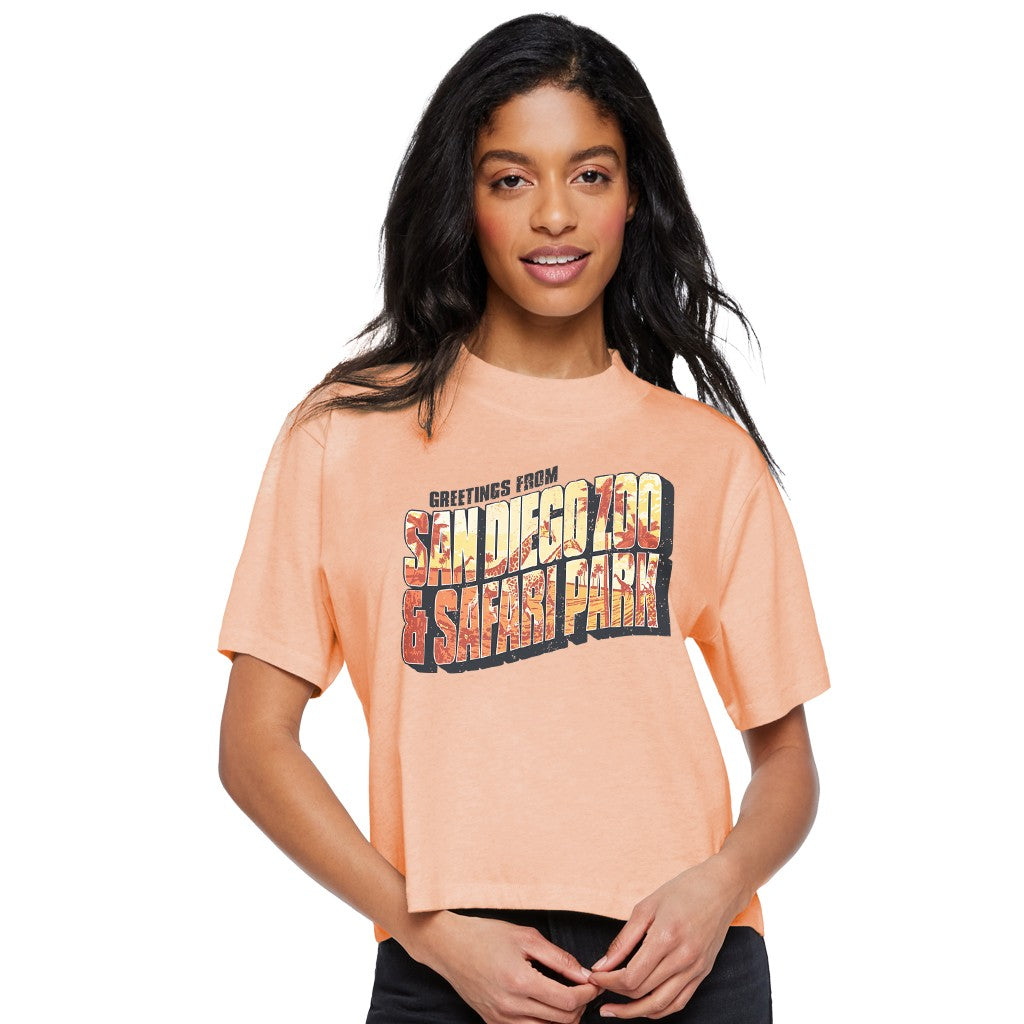 Giraffe Postcard Cropped Ladies Tee