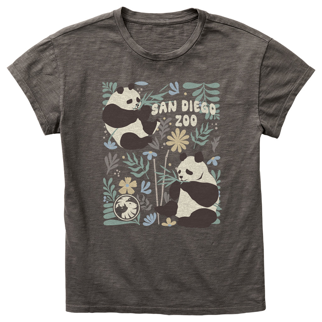 LADIES WOMENS COTTON SLUB WOODCUT PAPER STAMP ROUND CREW TEE IN BLACK SAND