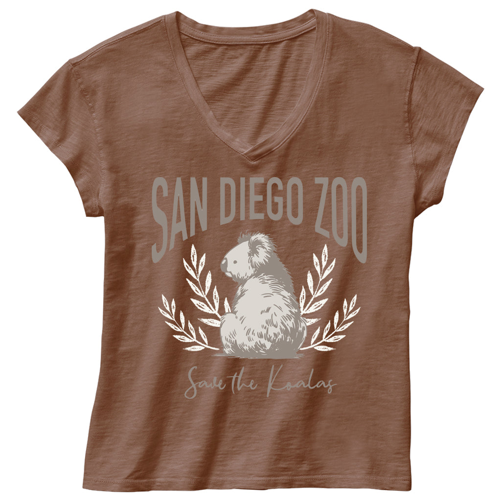 SAN DIEGO ZOO SAVE THE KOALAS LADIES WOMENS V-NECK SLUB COTTON TEE