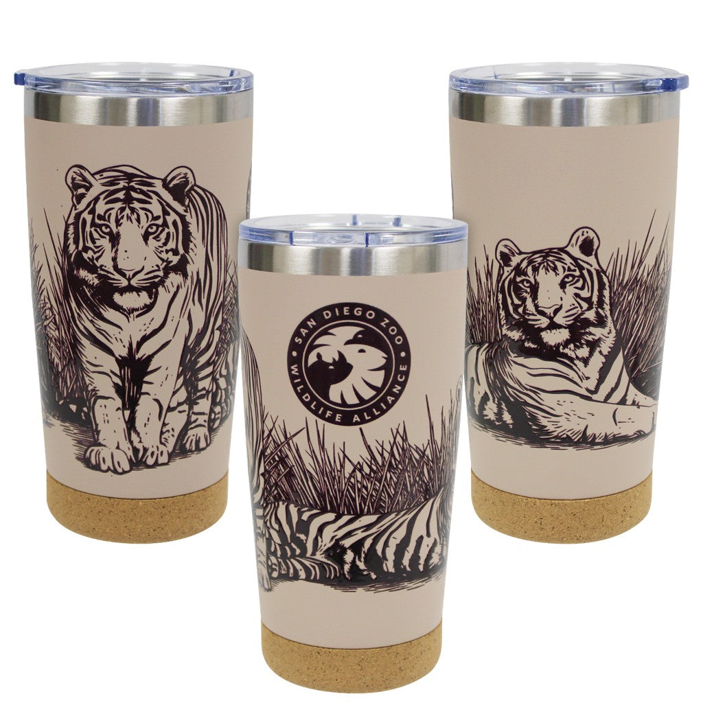 FINE LINE TIGER CORK BOTTOM COFFEE TUMBLER SDZWA SAN DIEGO ZOO WILDLIFE ALLIANCE