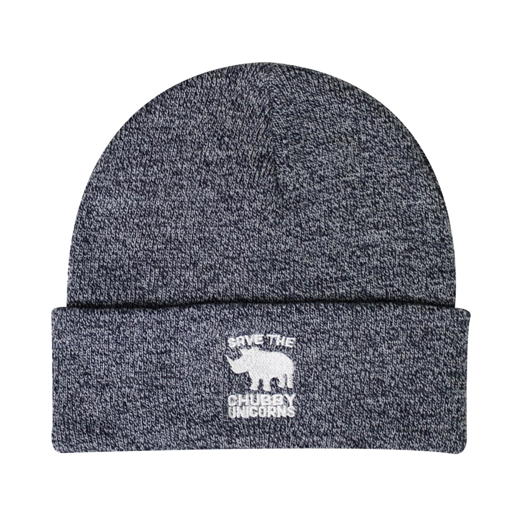 KNIT BEANIE HAT CHUBBY RHINOS UNICORNS DENIM BLUE