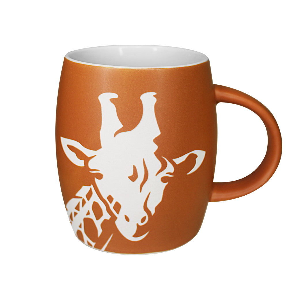 ORANGE WHITE GIRAFFE MUG ETCHED