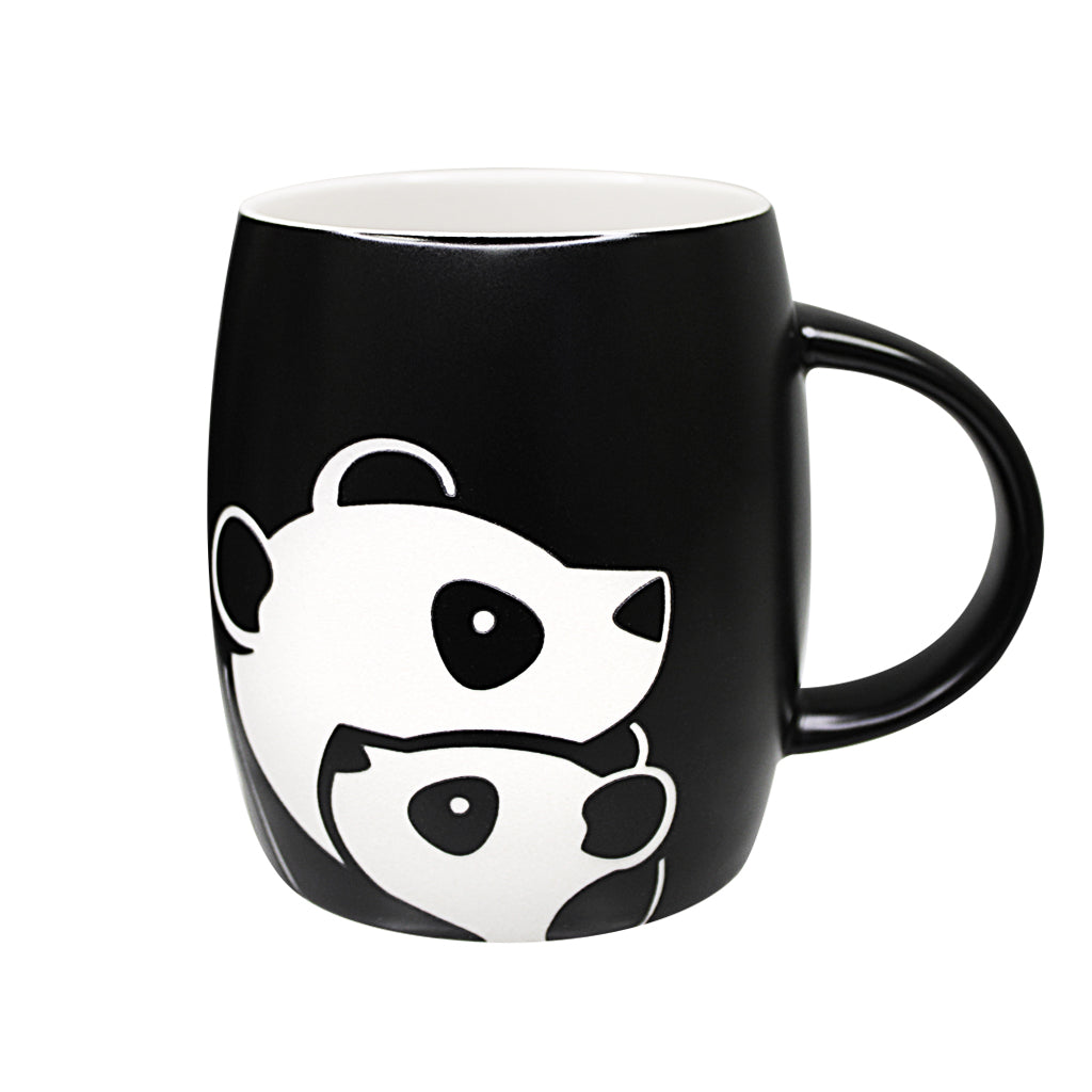 Panda with Cub Matte Black Etched Mug