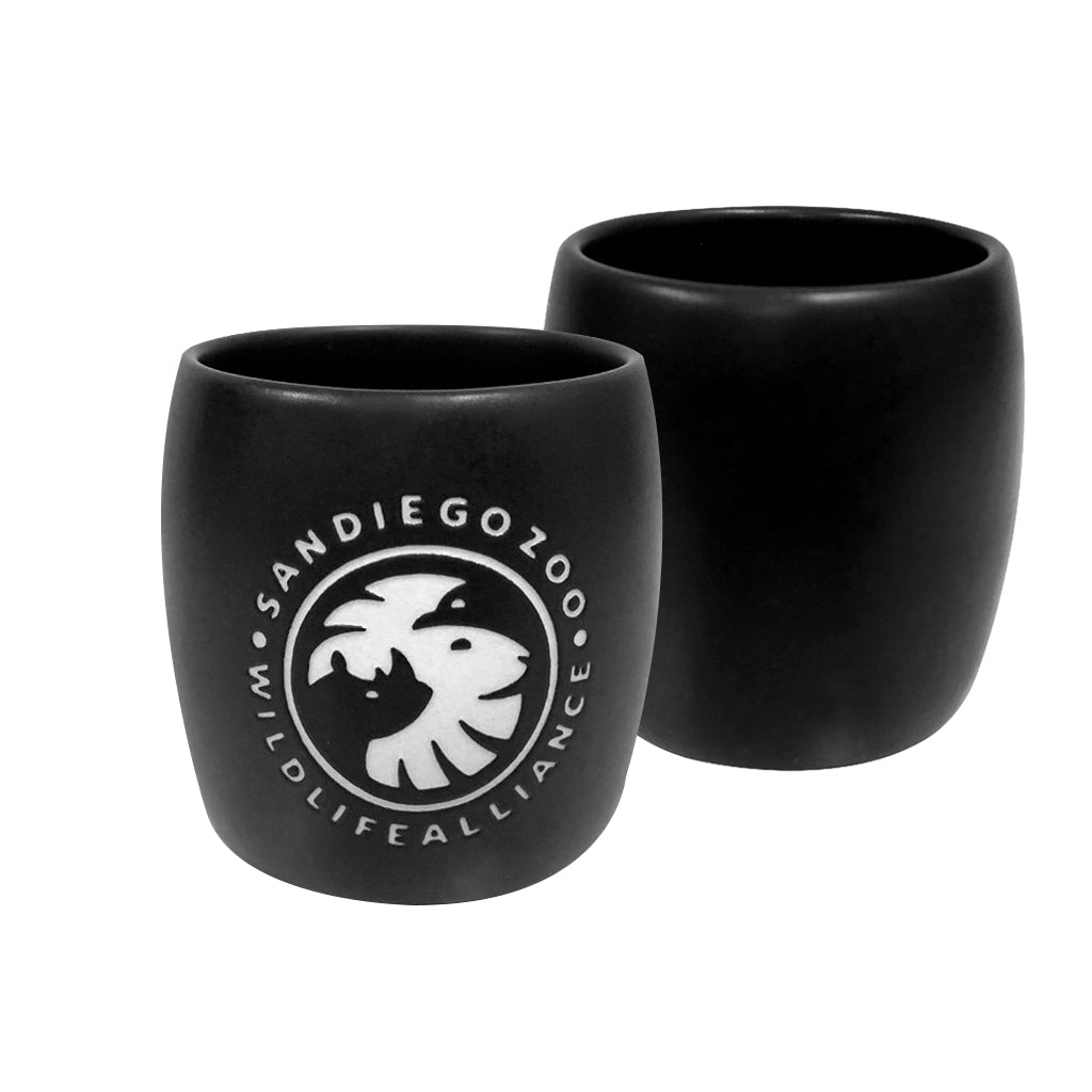BLACK SHOT GLASS SAN DIEGO ZOO WILDLIFE ALLIANCE CERAMIC ETCHED
