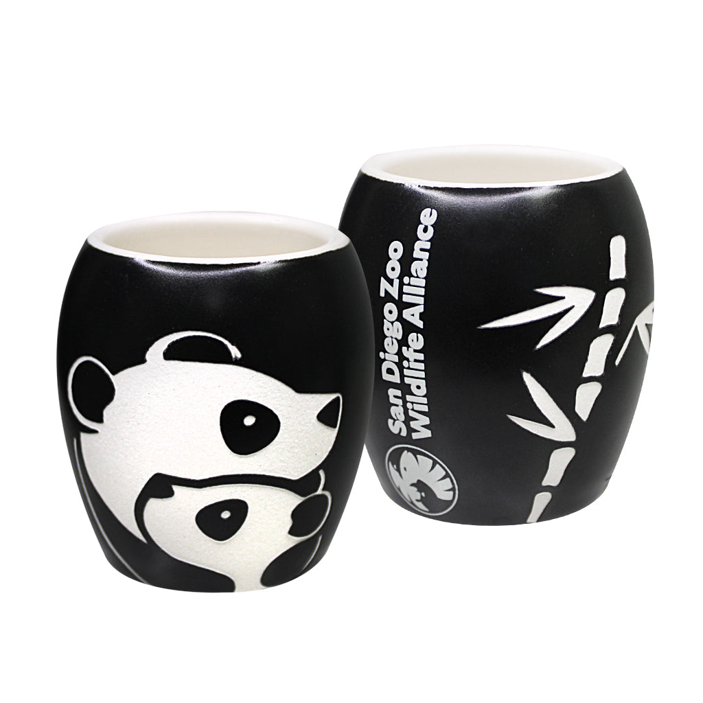 PANDA MOM AND BABY CUB SHOT GLASS BLACK ETCHED