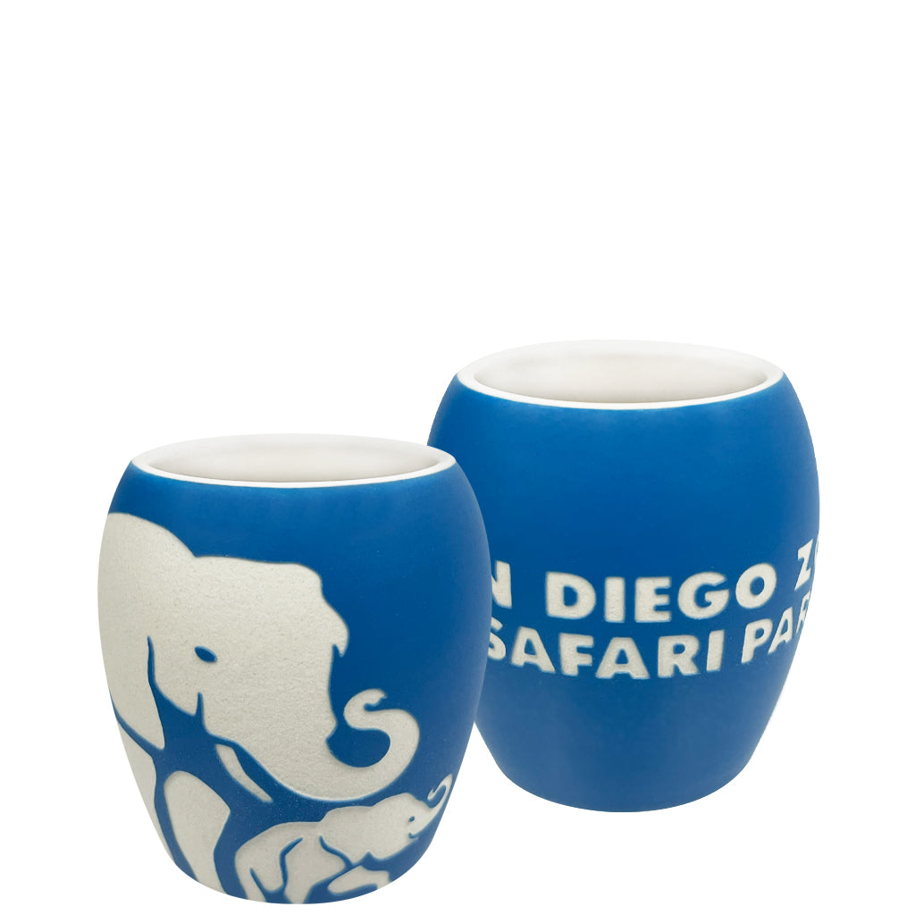 BLUE ELEPHANT SHOT GLASS ETCHED CERAMIC