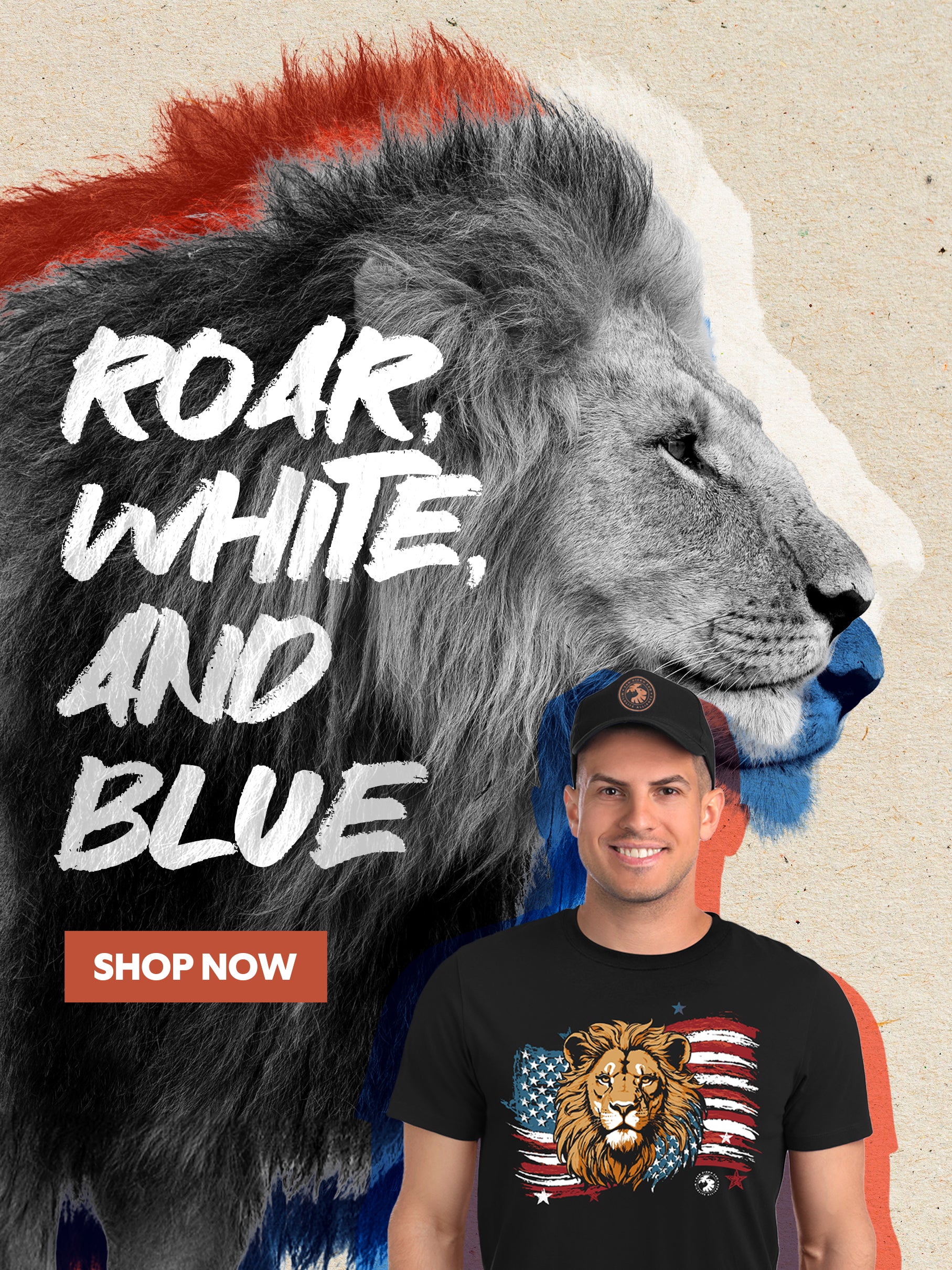 Roar, White, and Blue with Our Americana Lion Apparel