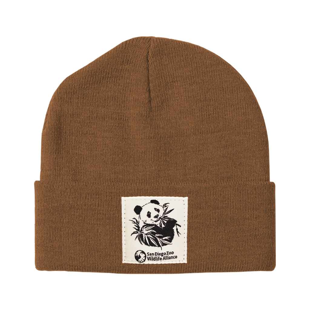 ETCHED PANDA PATCH SIENNA BROWN ADULT KNIT BEANIE HAT