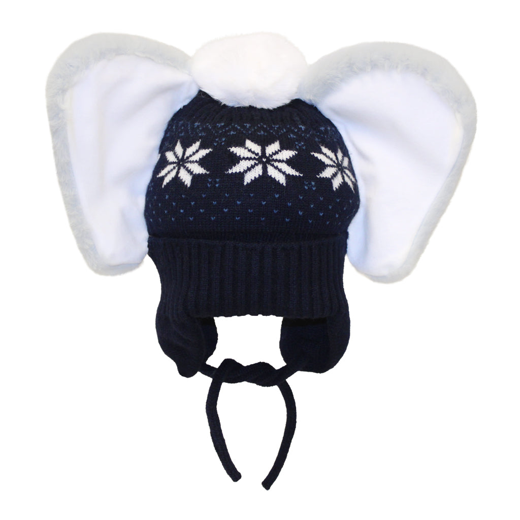 SNOW DAYS KIDS ELEPHANT EARS KNIT BEANIE NAVY AND WHITE