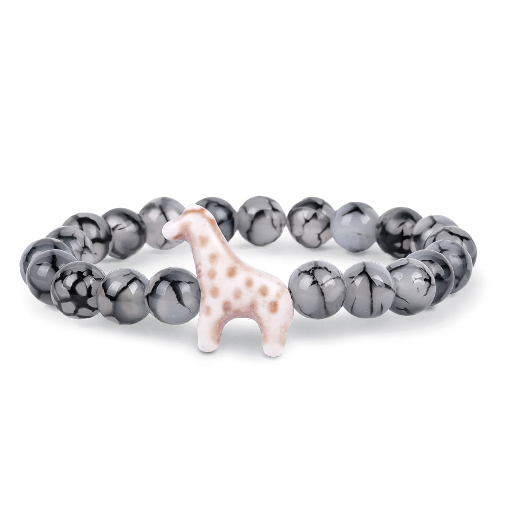 Giraffe Tracking Bracelet with Key Stone colored Gray and Black Beads