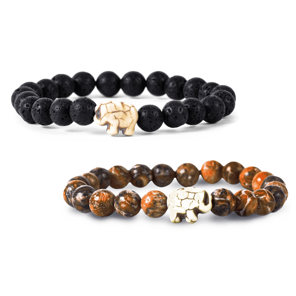 African Elephant Fahlo Tracking Bracelet Lava Stone or Desert Stone