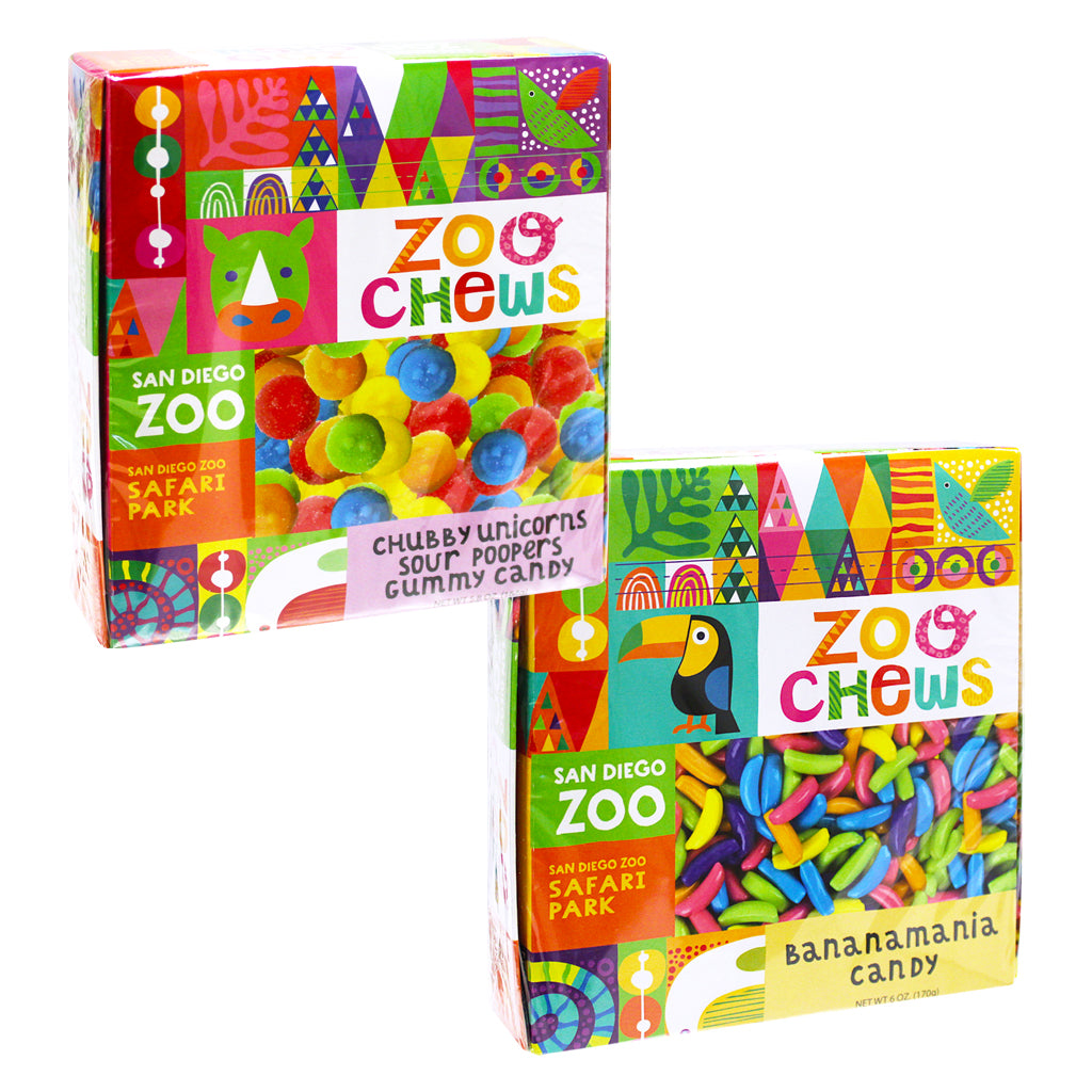 Zoo Chews Boxed Candy Bundle Chubby Unicorns Sour Poopers Gummy Candy and Bananamania Candy