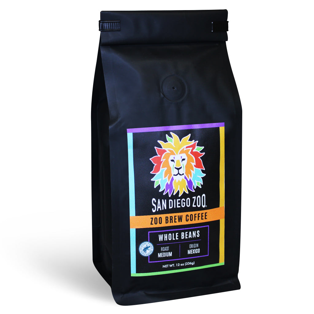 ZOO BREW WHOLE BEAN COFFEE SAN DIEGO ZOO COLORFUL LION 