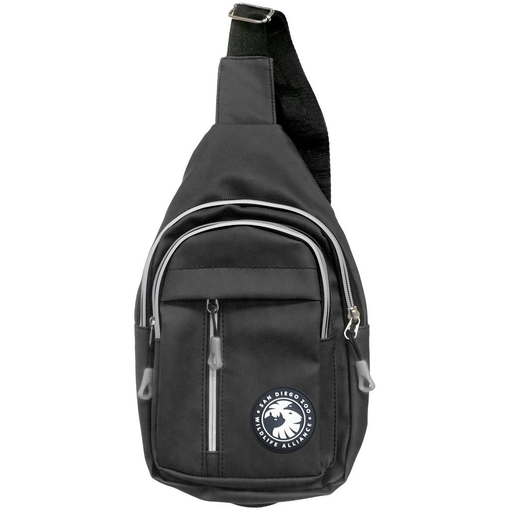 BLACK PVC SLING BAG WITH SDZWA LOGO PVC PATCH SAN DIEGO ZOO WILDLIFE ALLIANCE 