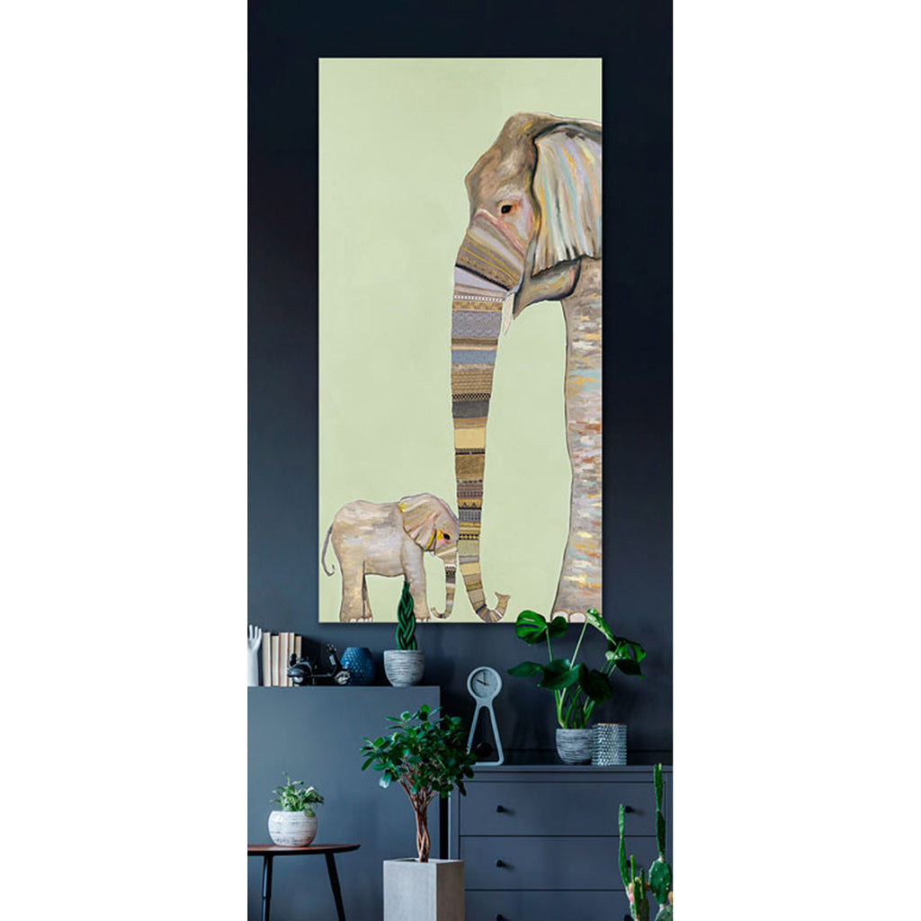 Elephant Baby and Mama on Mint Giclée Canvas Print DSP