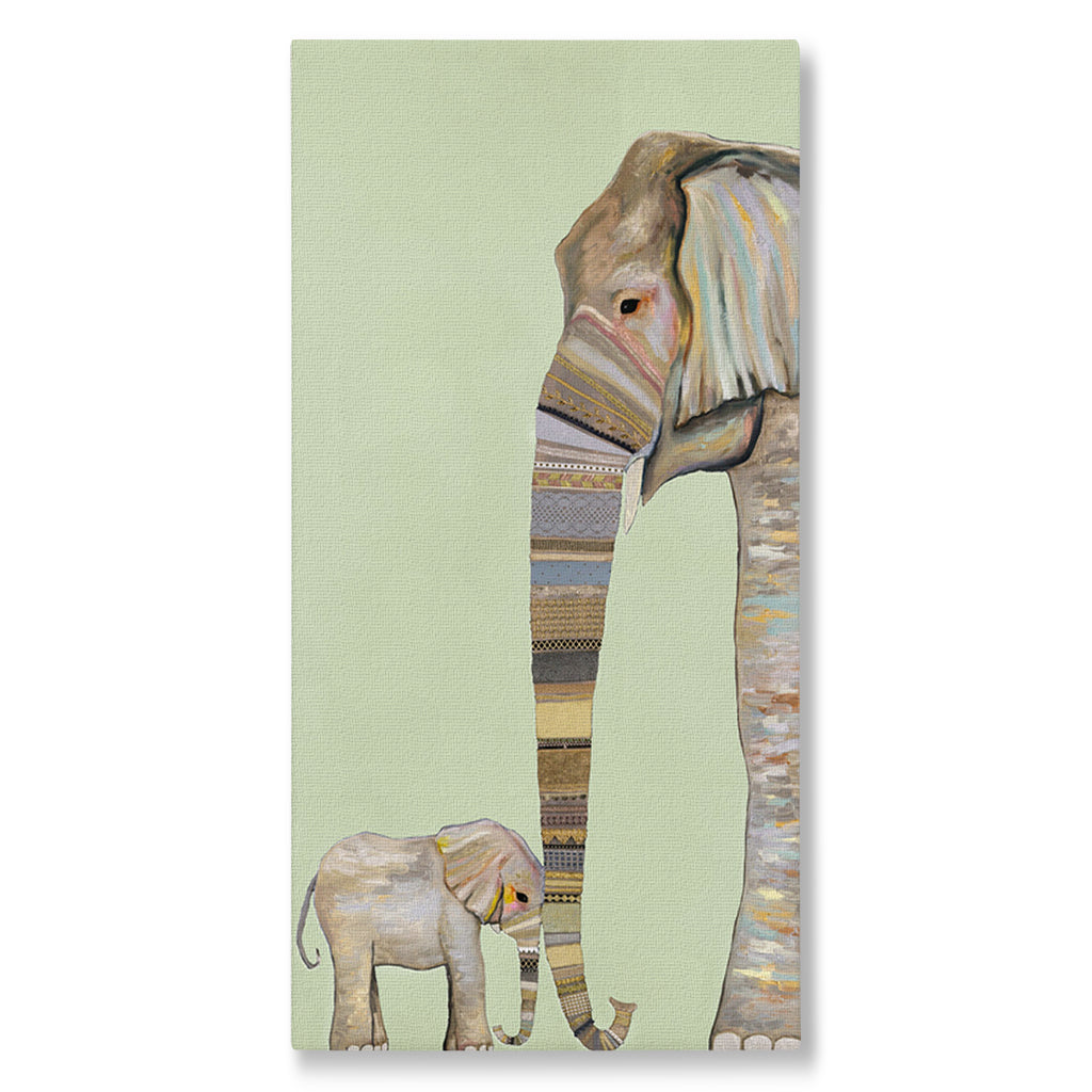 Elephant Baby and Mama on Mint Giclée Canvas Print Canvas Wall Art