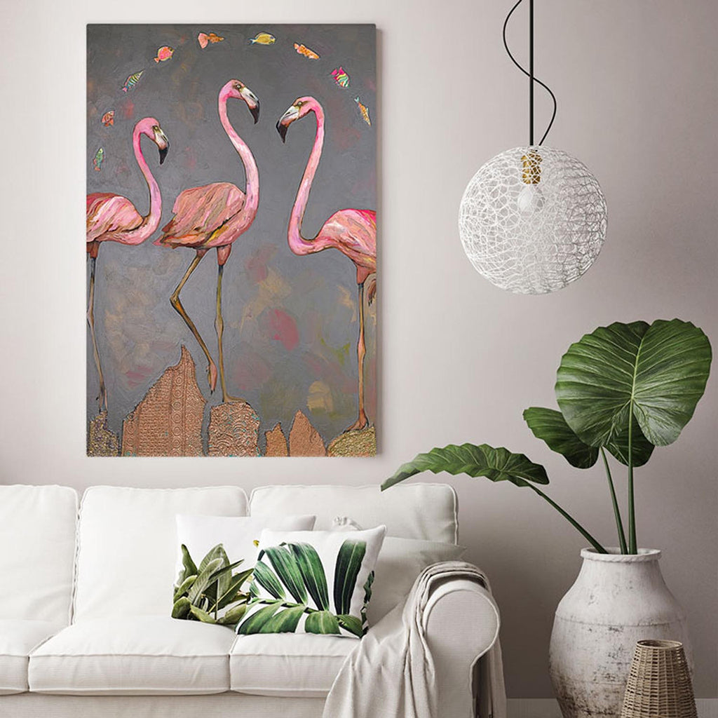 Flamingos and Fish Giclée Canvas Print DSP